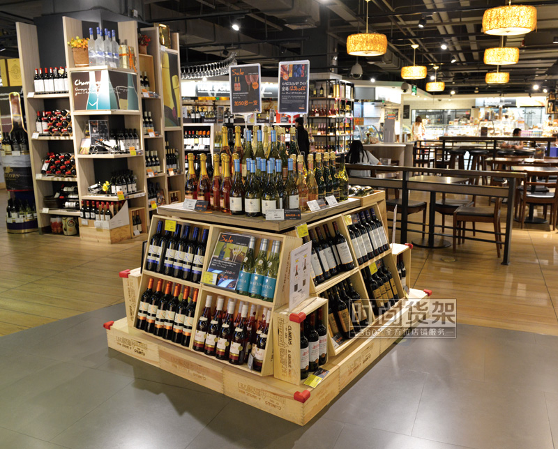 超市貨架_木質紅酒促銷桌